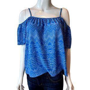 Veronica M Women Off Shoulder Strap Layered Camisole Blouse Top Chevron Blue XS